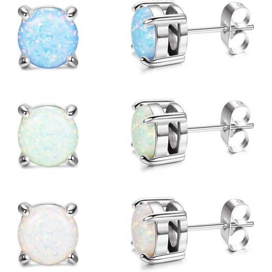 3 Pair Stud Earrings Set For Womens Teens Opal Birthstone Earrings For Sensitive Ears Round Gemstone Ear Stud Gift 4mm 6mm 8mm 3 Pair Stud Earrings Set For Womens Teens Opal Birthstone Earrings For Sensitive Ears Round Gemstone Ear Stud Gift 4mm 6mm 8mm